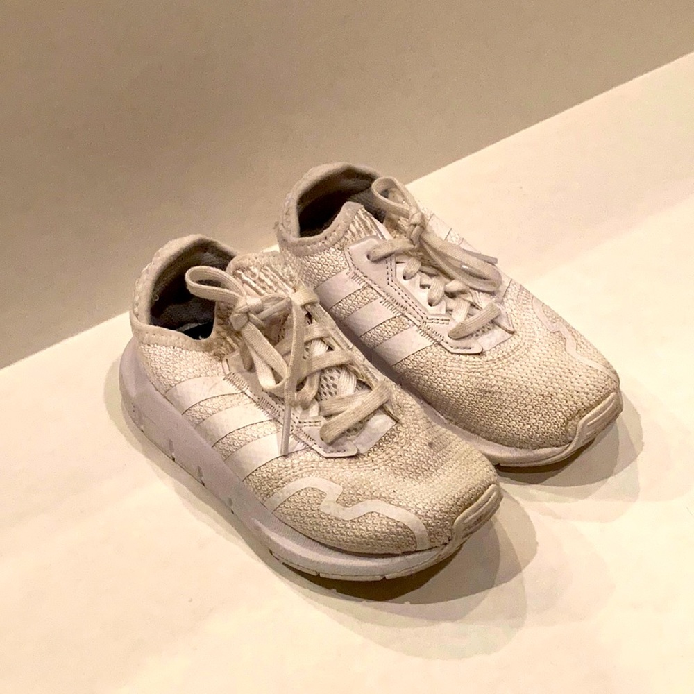 Adidas girls white three stripe sneakers